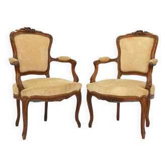 Pair of Louis XV style convertible armchairs