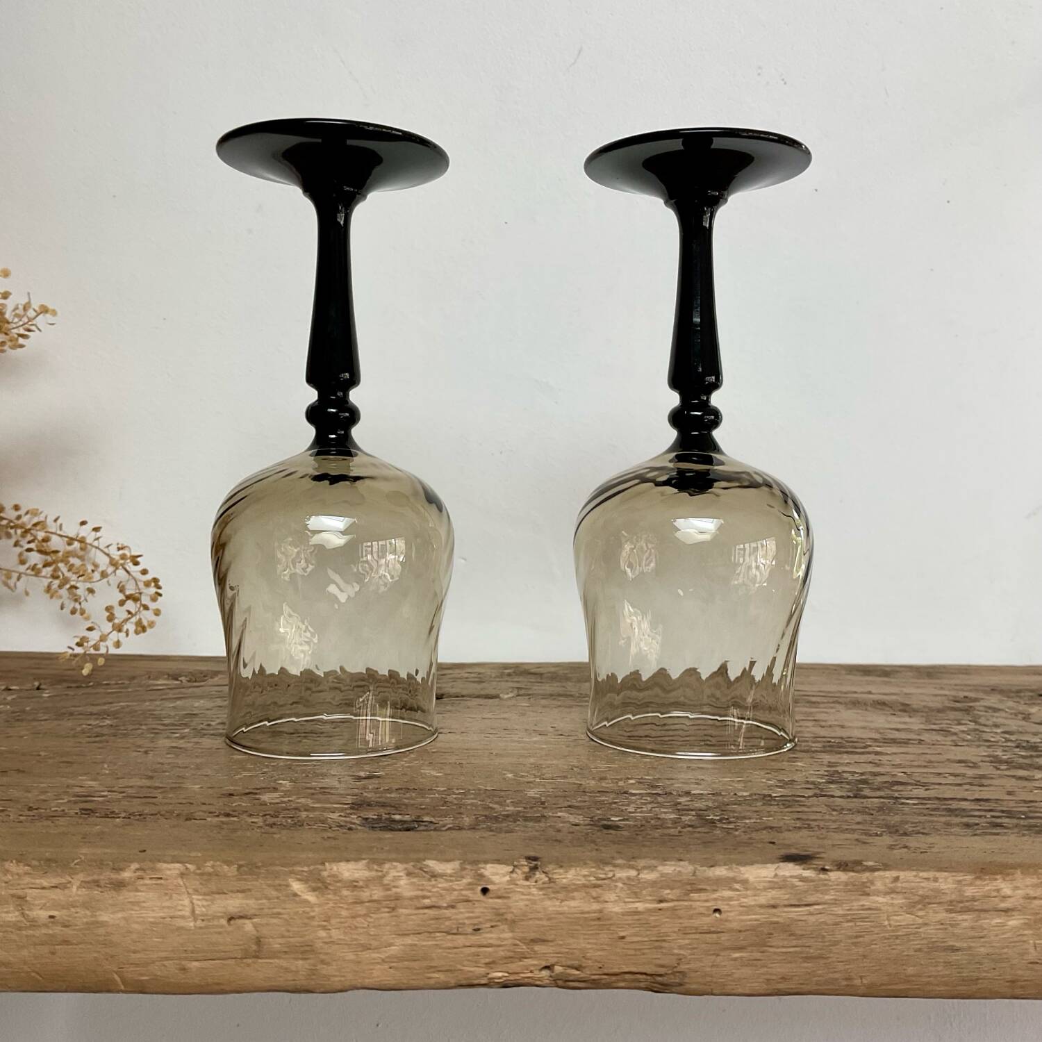 6 small luminarc smoked stemmed glasses