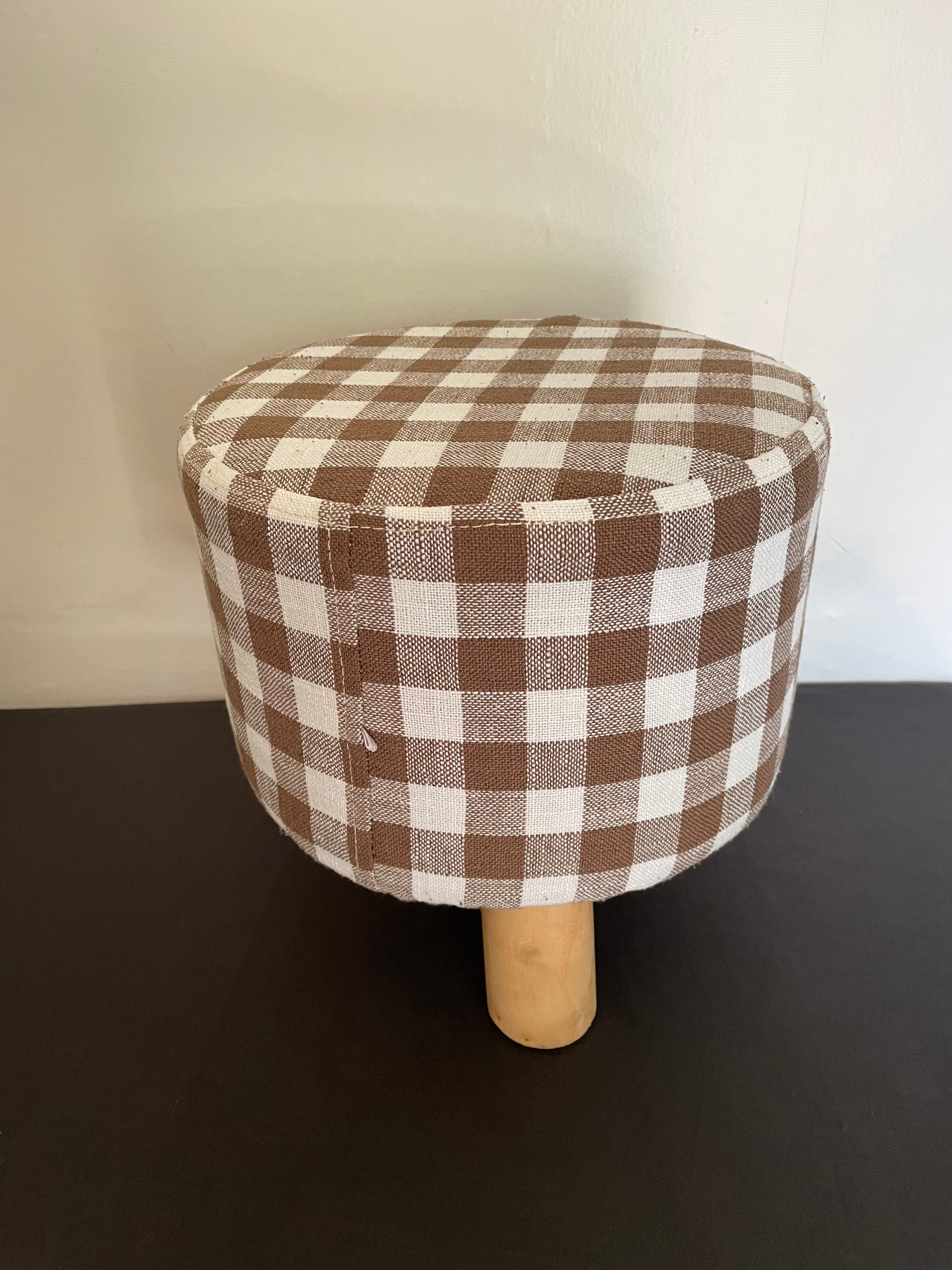 Children's pouf in Vichy chocolate fabric H28 X L 24