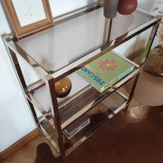 Bookcase furniture gilded and smoked glass vintage 70s Rochebobois