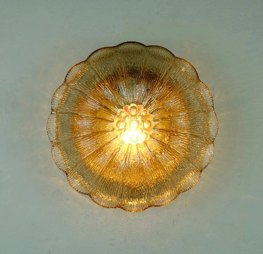 Vintage 1970s mid century wall sconce petal-shaped amber glass shades 2 available