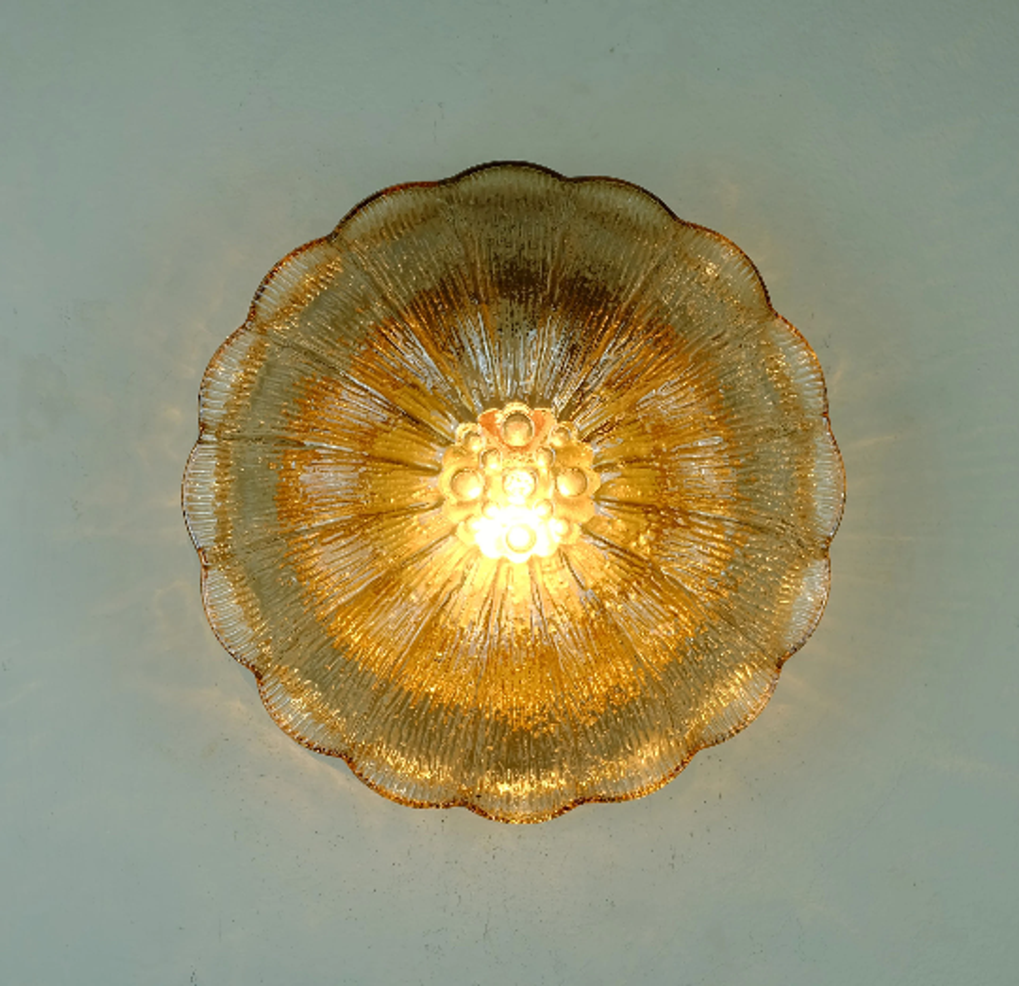 Vintage 1970s mid century wall sconce petal-shaped amber glass shades 2 available