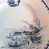 Former plate earthenware iron earth, blue landscape décor, Vermont - Blanchet Paris 19th