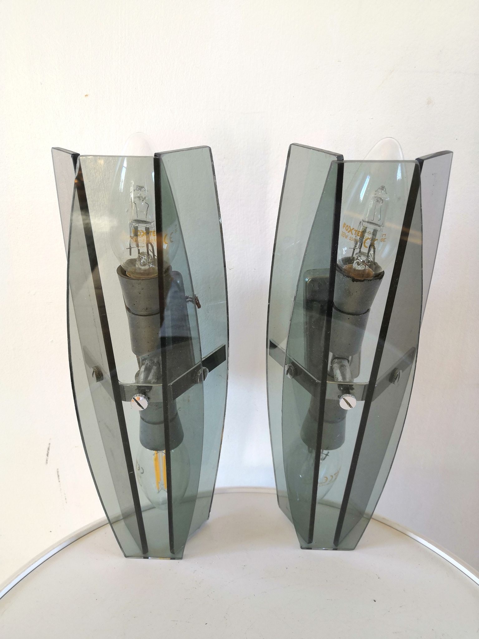 Pair of wall lamps in blue glass design 70s