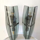 Pair of wall lamps in blue glass design 70s