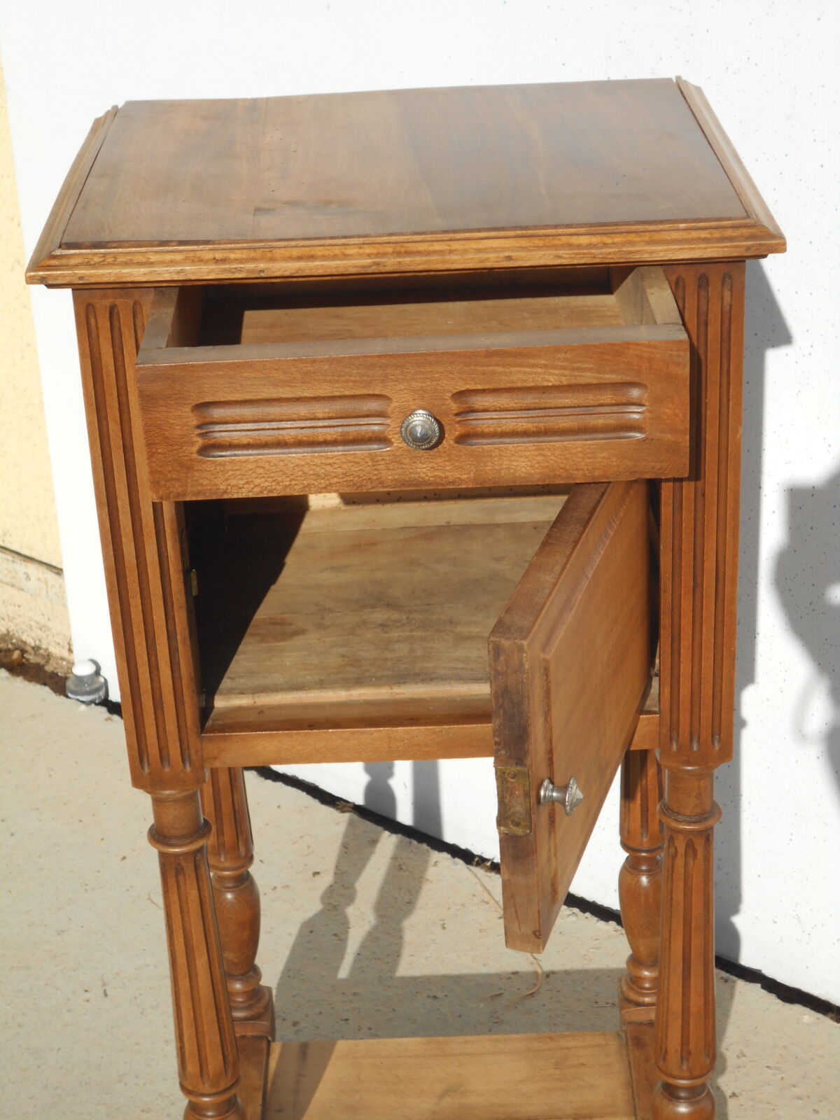 Solid walnut bedside table in Louis XVI style