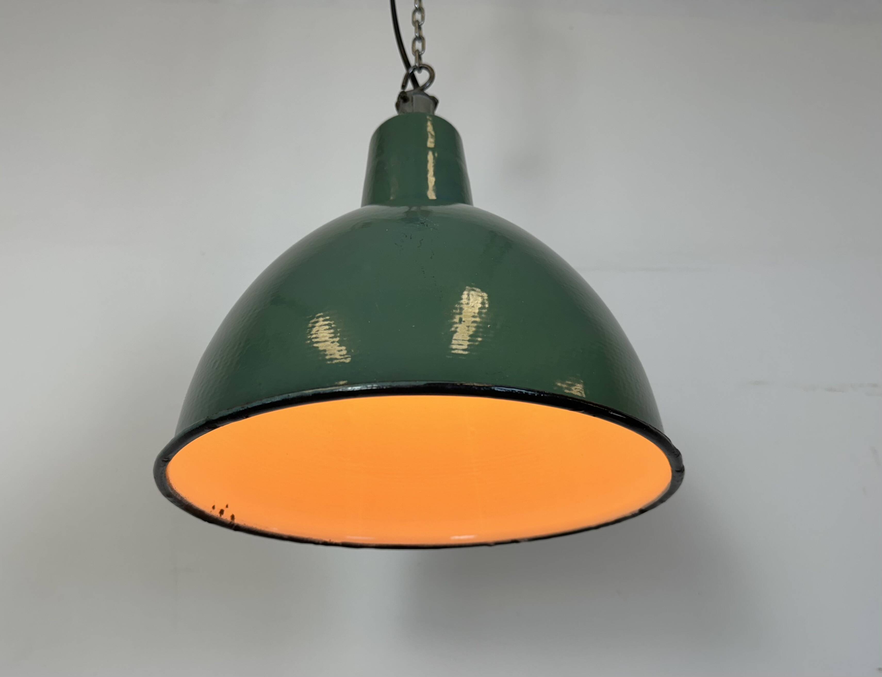 Industrial Green Enamel Factory Pendant Lamp, 1960s