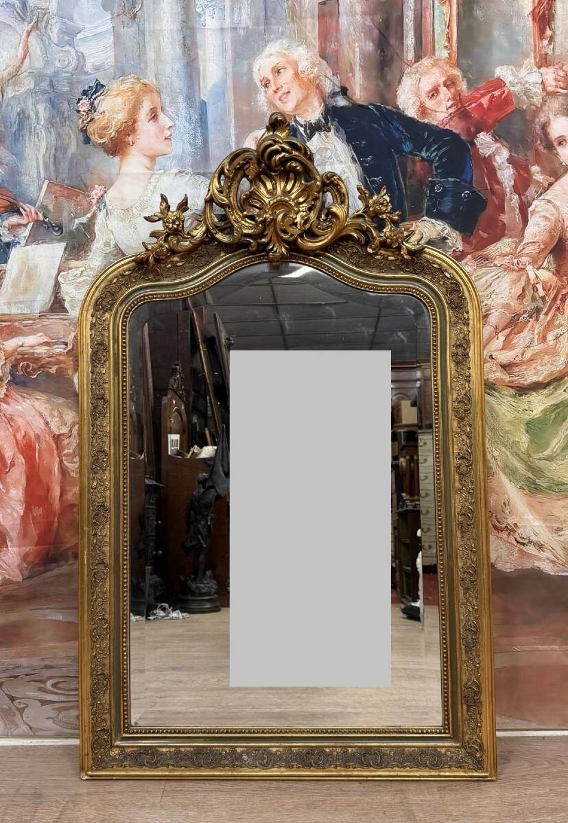 large Napoleon III period mirror in gilded wood circa 1880
