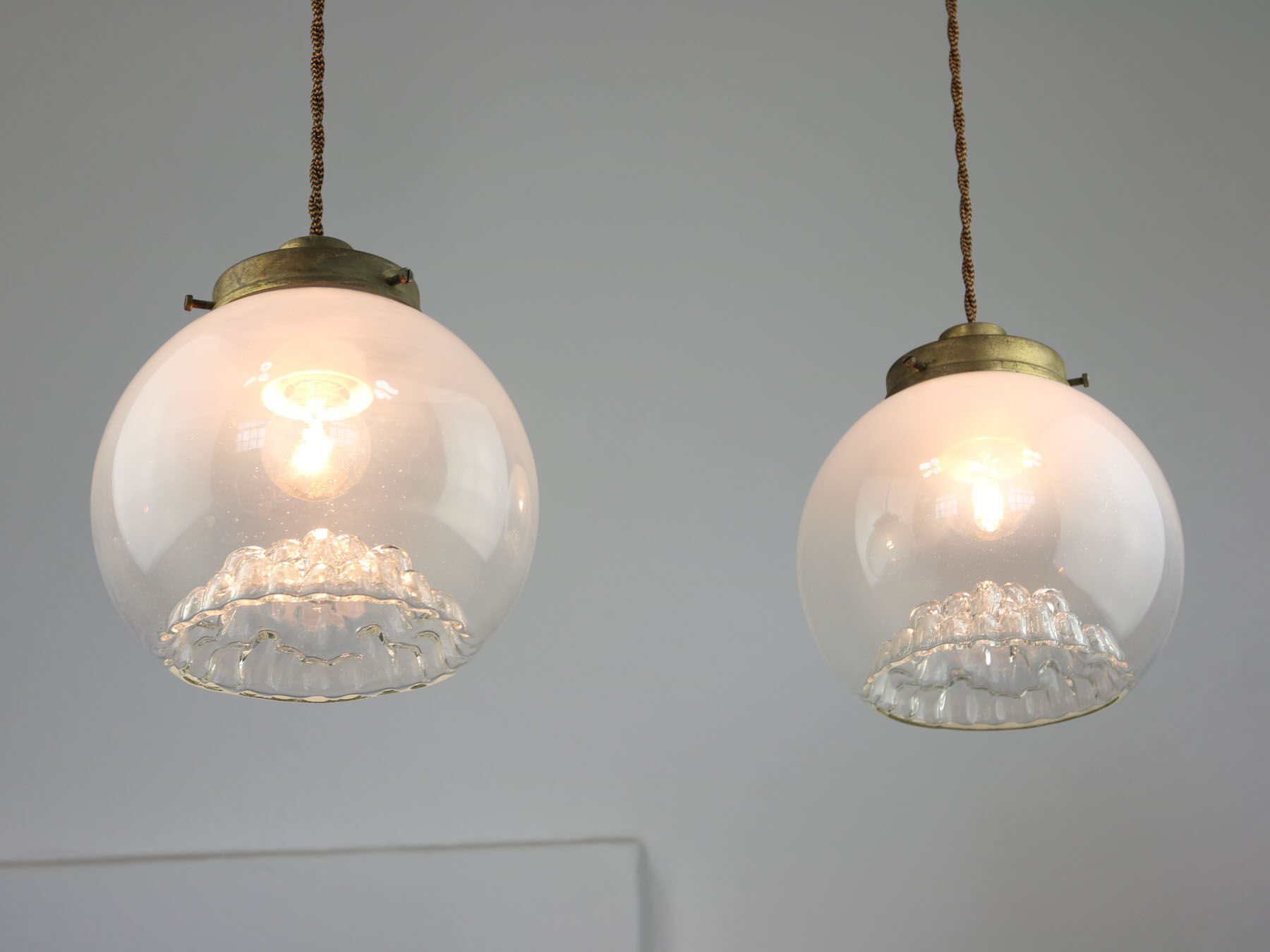 Vintage Murano Glass & Brass Pendant Lamp