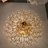 Grand plafonnier en laiton et cristal par Stilkronen Italie années 1970