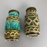 Set of 2 Multi-Color Op Art Pottery Floor Vase by Bay Ceramics, Germany, 1960s