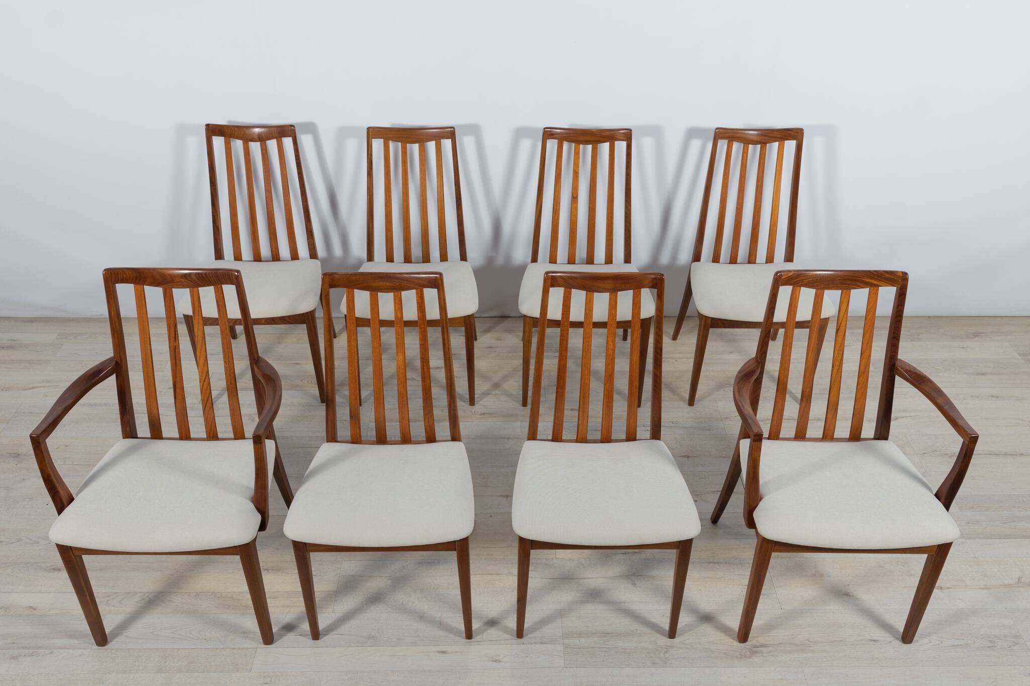 Mid-century teak and fabric dining chairs by Leslie Dandy for G-Plan, 1960s, set of 8