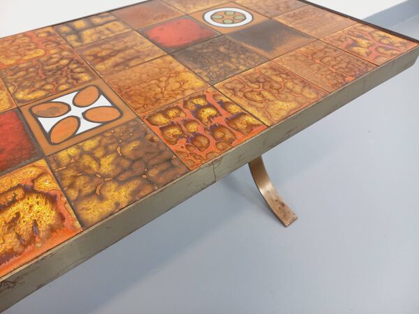 Table basse rectangulaire vintage Roche-Bobois en acier et céramique