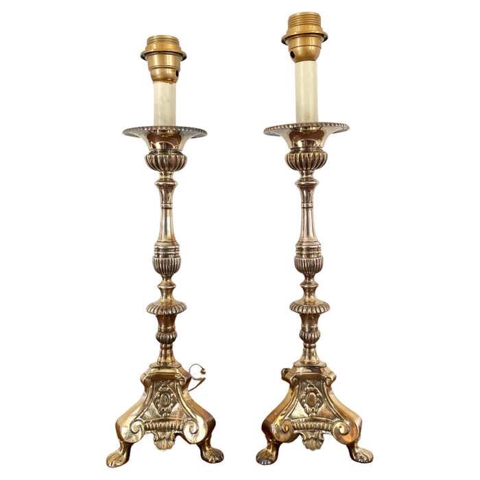 Pair of Louis XIV style table lamp from the 19th century in silver metal