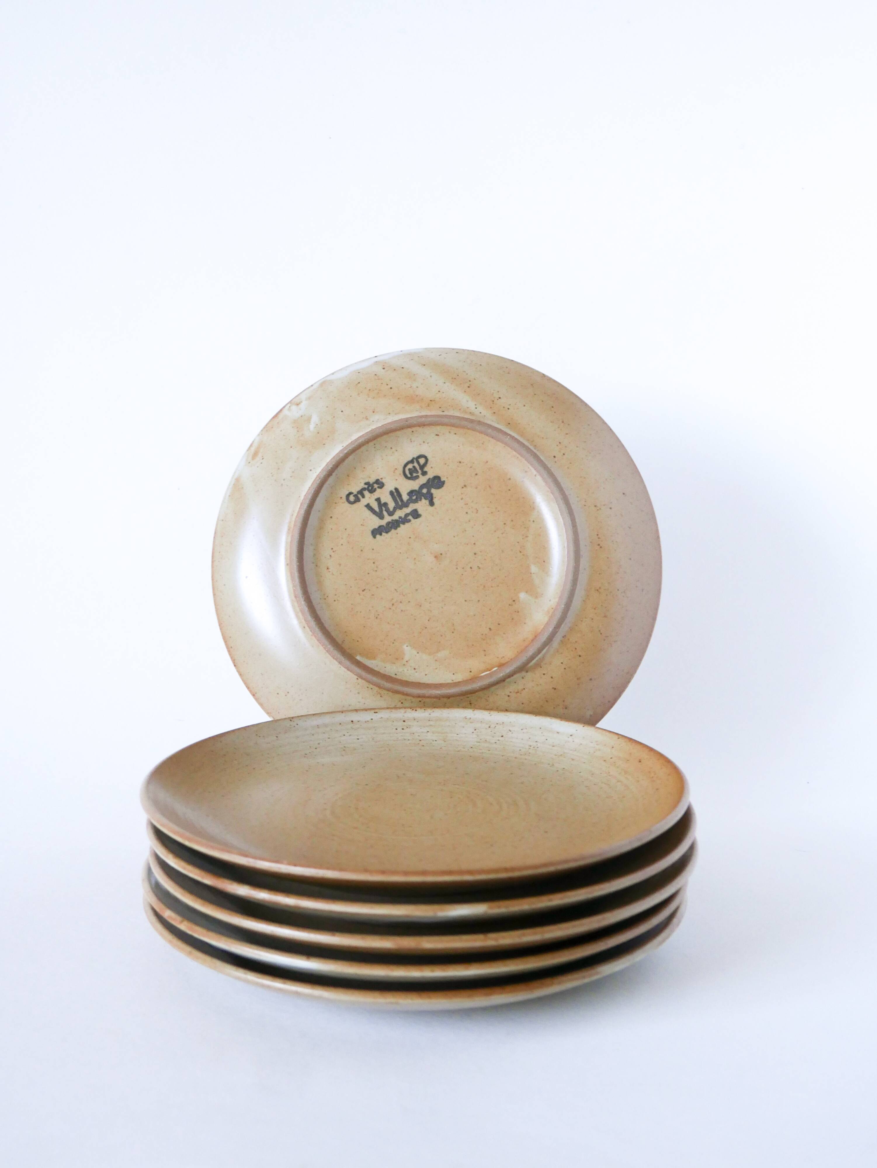 Lot de 6 assiettes à dessert en grès, Grès du Village, 1960 - 19.5 cm