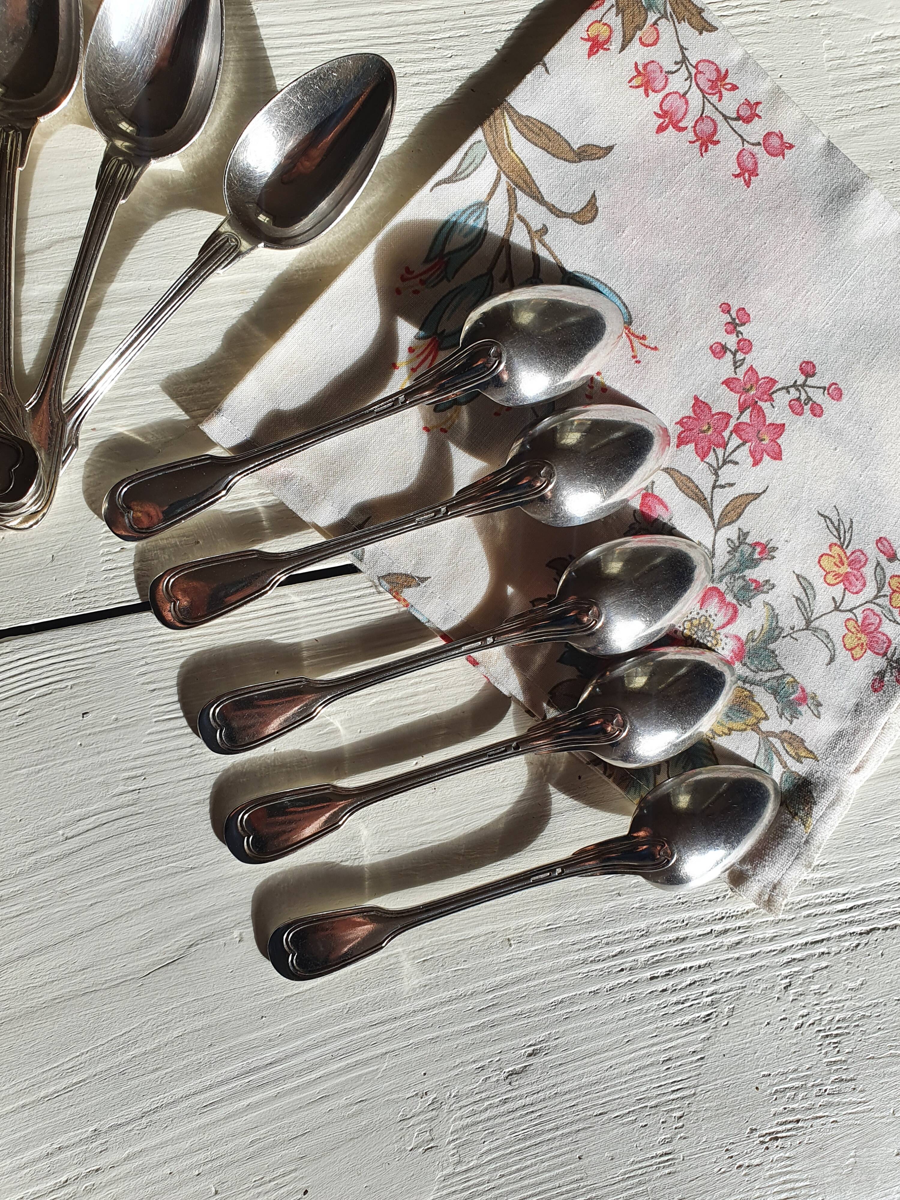 12 small silver metal spoons Christofle mesh model