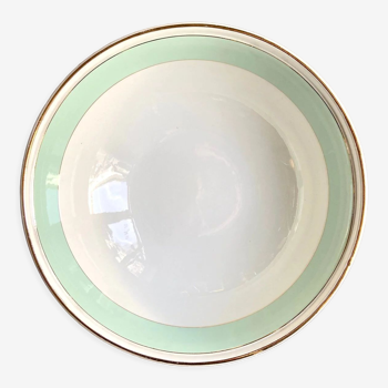 Saladier luneville en porcelaine opaque vert d’eau et dorée