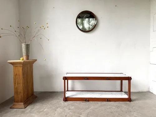Italian modernist shelf in teak and Carrara marble, 1950s
