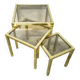 Trio of nesting tables in brass and smoked glass