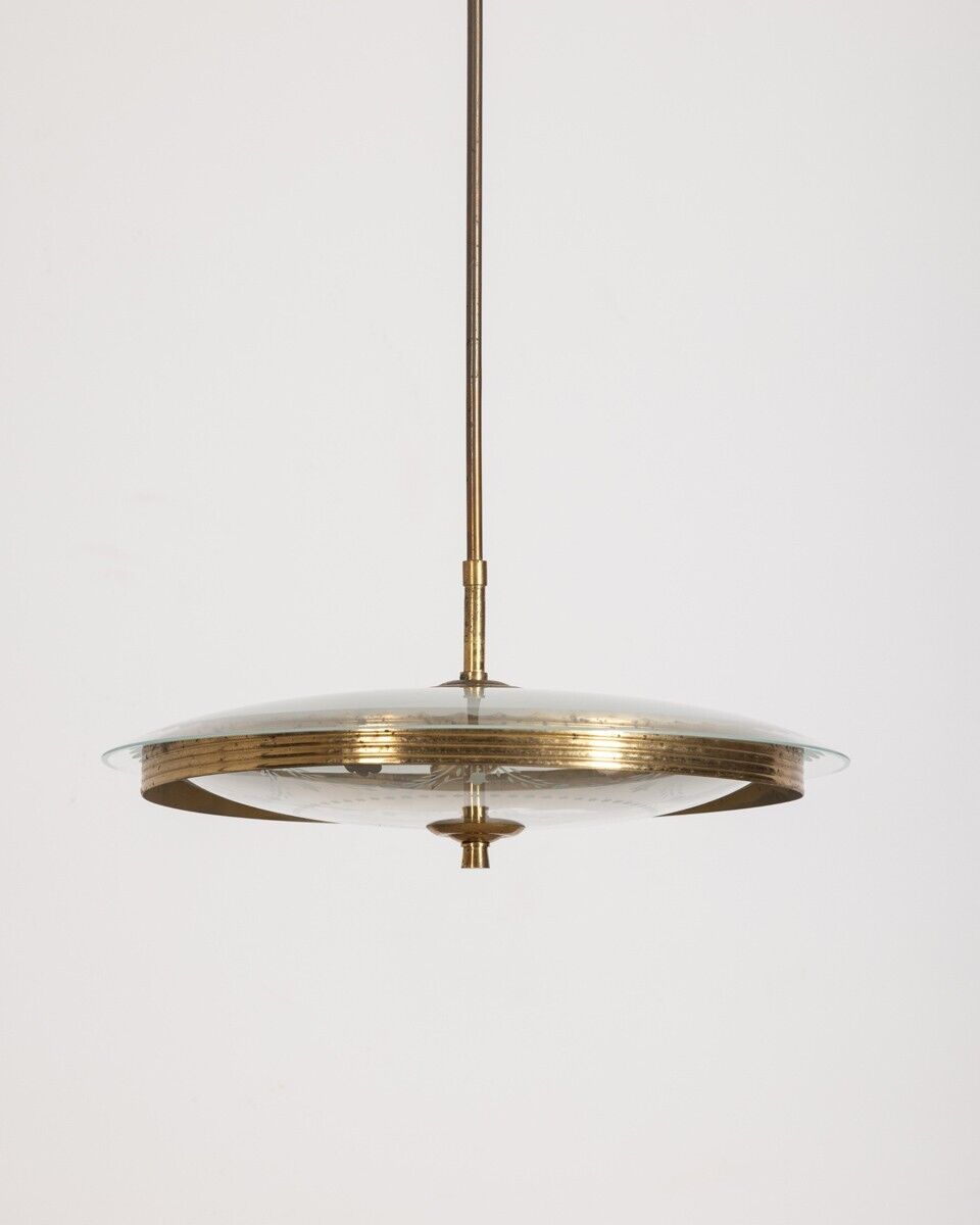 Lustre vintage des années 50 en verre et laiton design italien