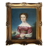 Portrait miniature d'une jeune femme de style Biedermeier