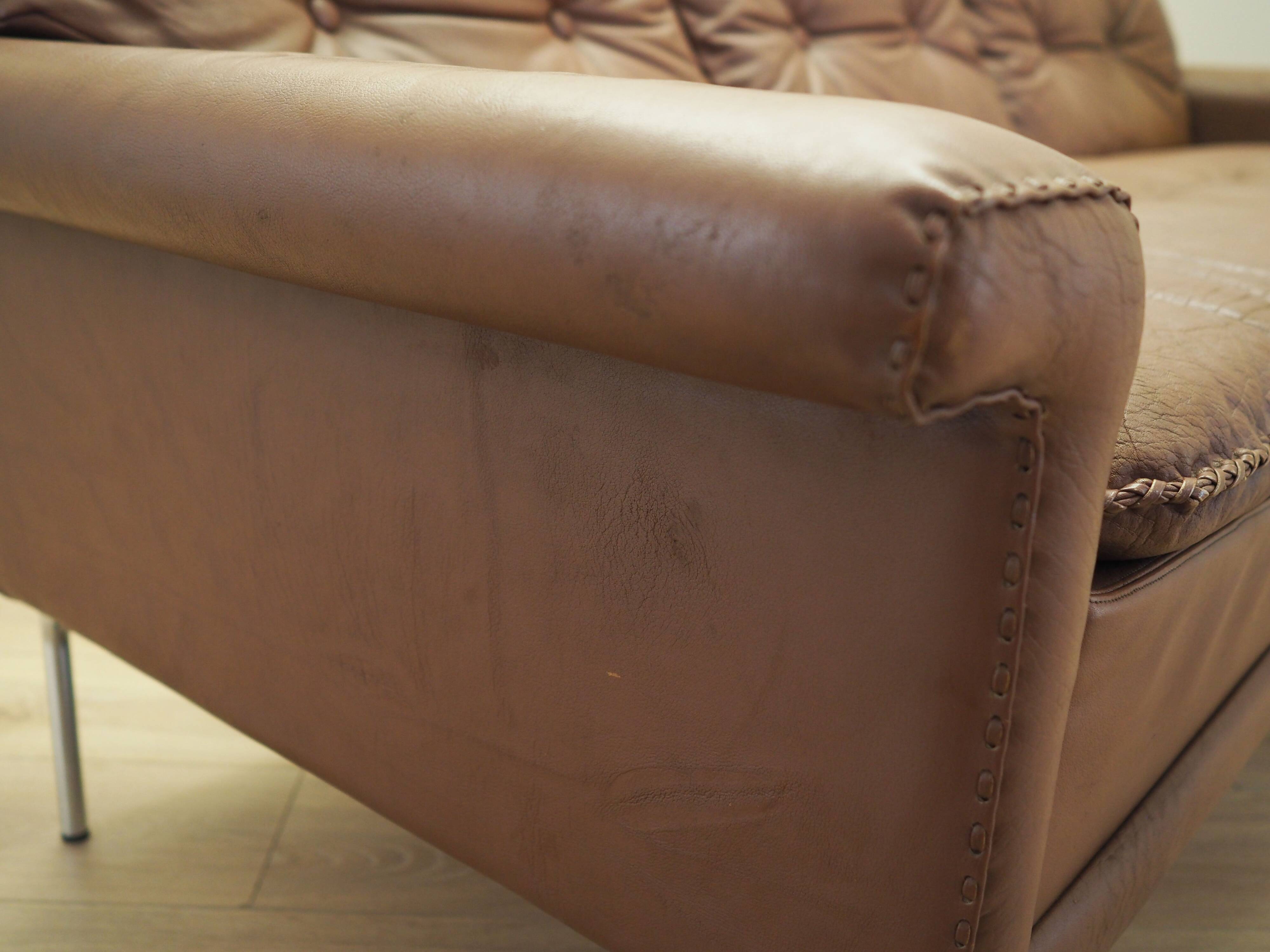 Brown leather sofa, Danish design, 1960s, manufactured by AS Vejen Polstermøbe