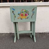 Antique Scandinavian table with bohemian country decor and hand-painted decor