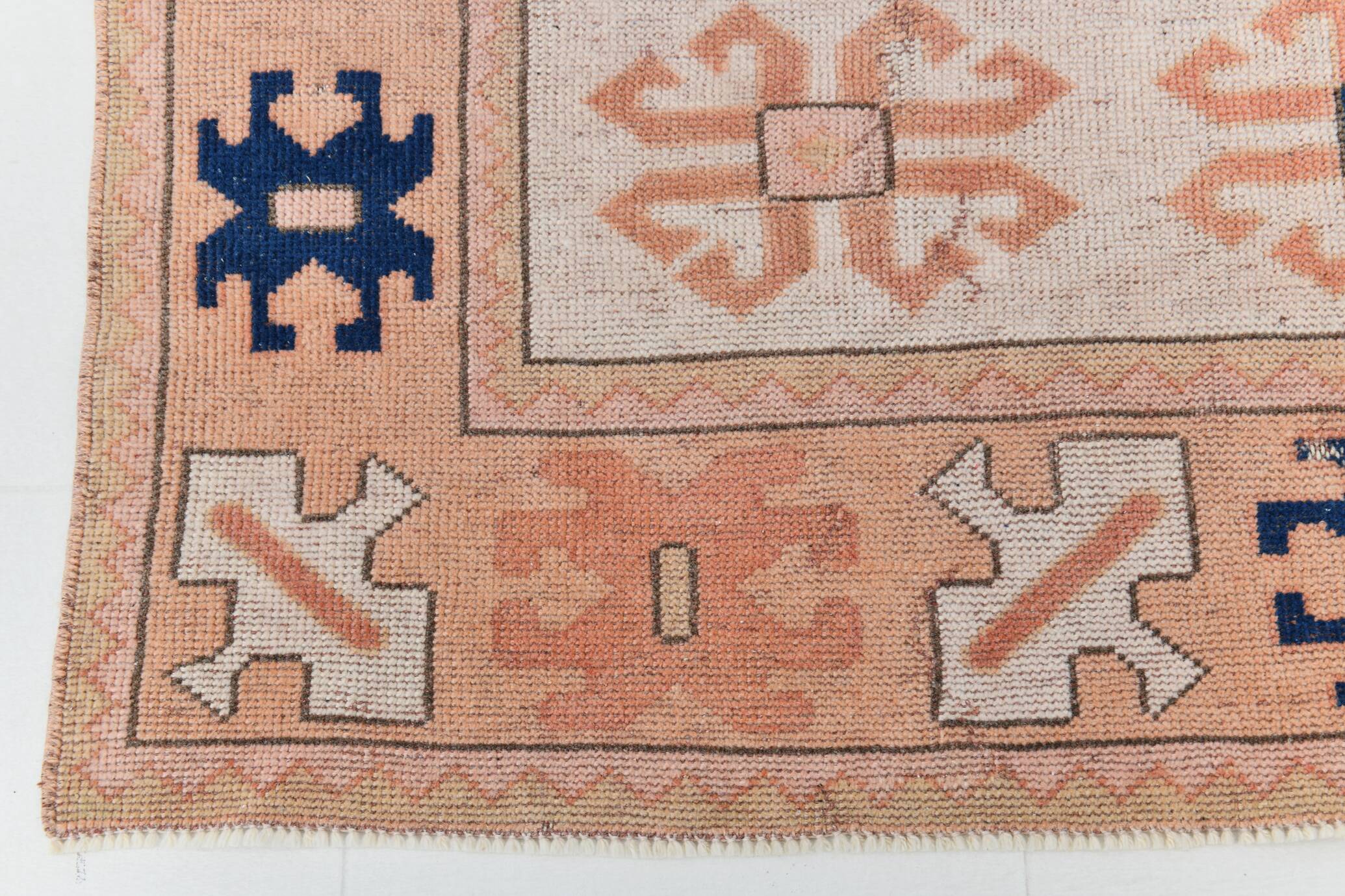Tapis Kilim Ancien, Motifs Géométriques,Tons Pêche & Bleu Marine,165x263 Cm