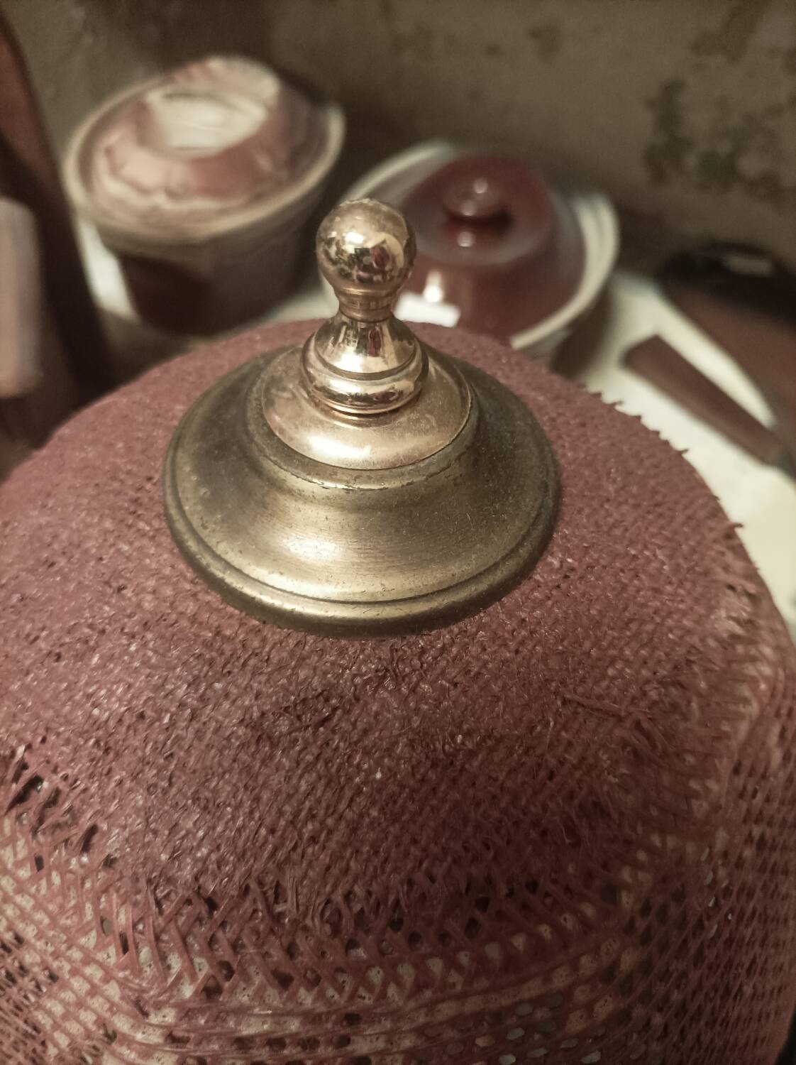 Vintage rattan and chrome metal lamp – 1970s/1980s