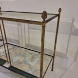 Pair of neo classic side tables in brass and oxidized mirror