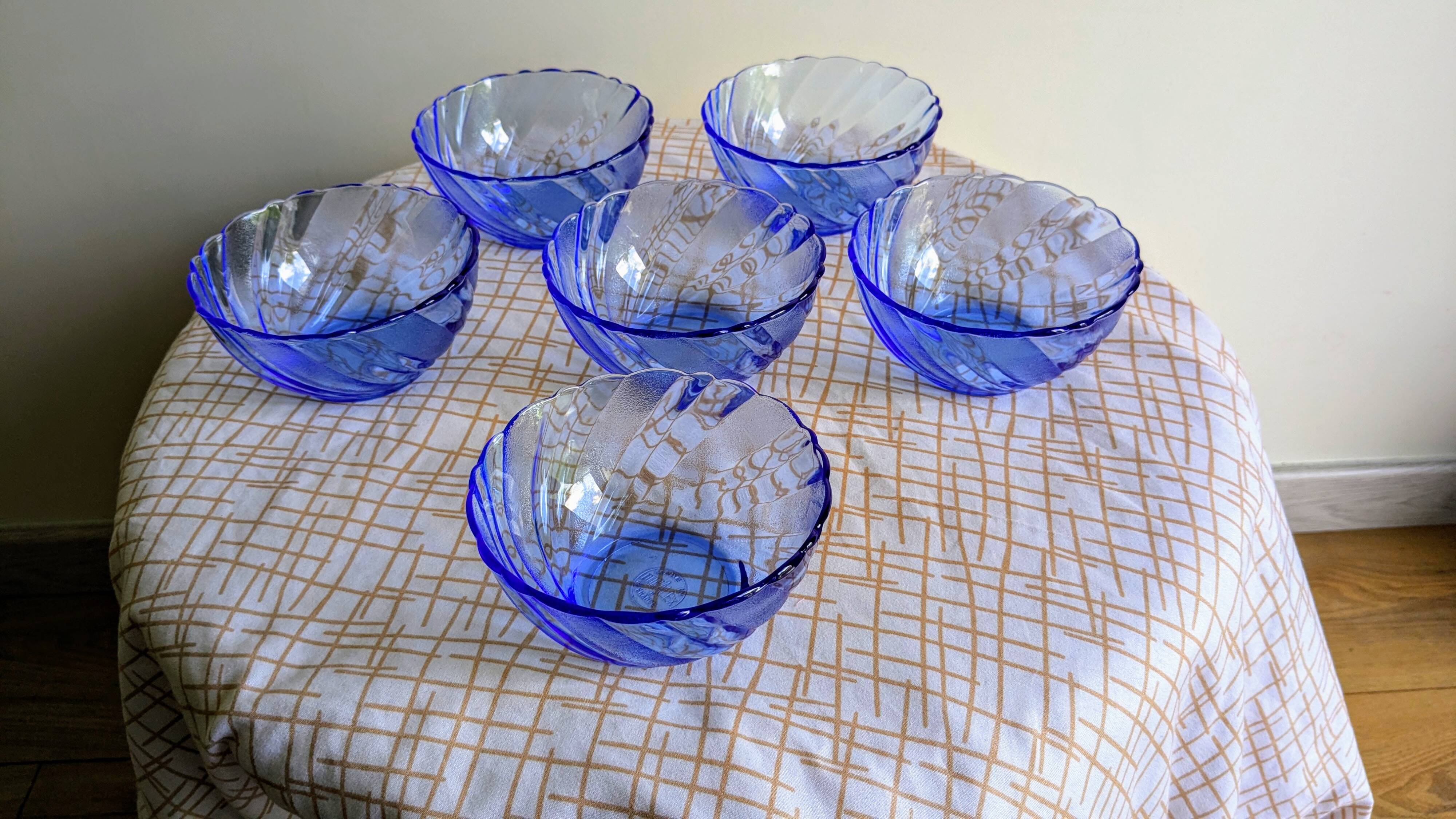 Set of 6 vintage blue bowls by Duralex