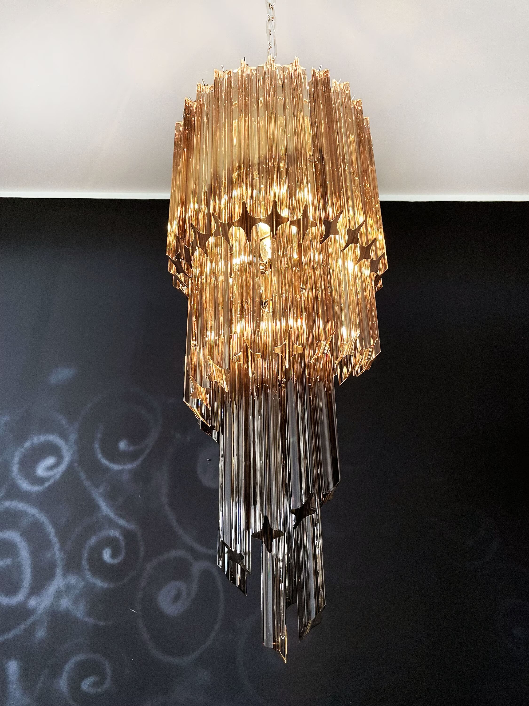 Vintage Italian Murano glass chandelier – 54 smoked prisms