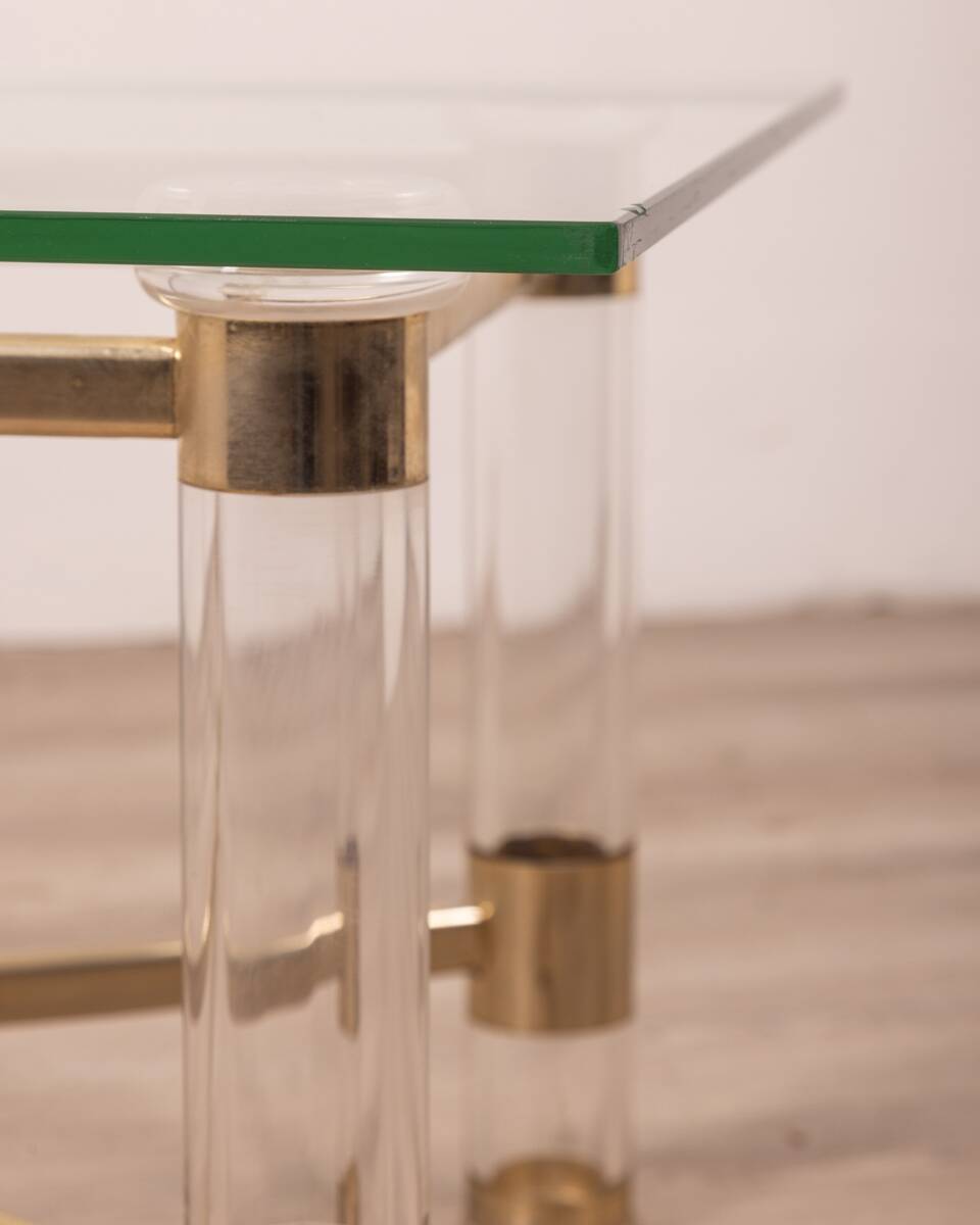 Vintage 70's table in brass and lucite design by sandro petti for metalarte
