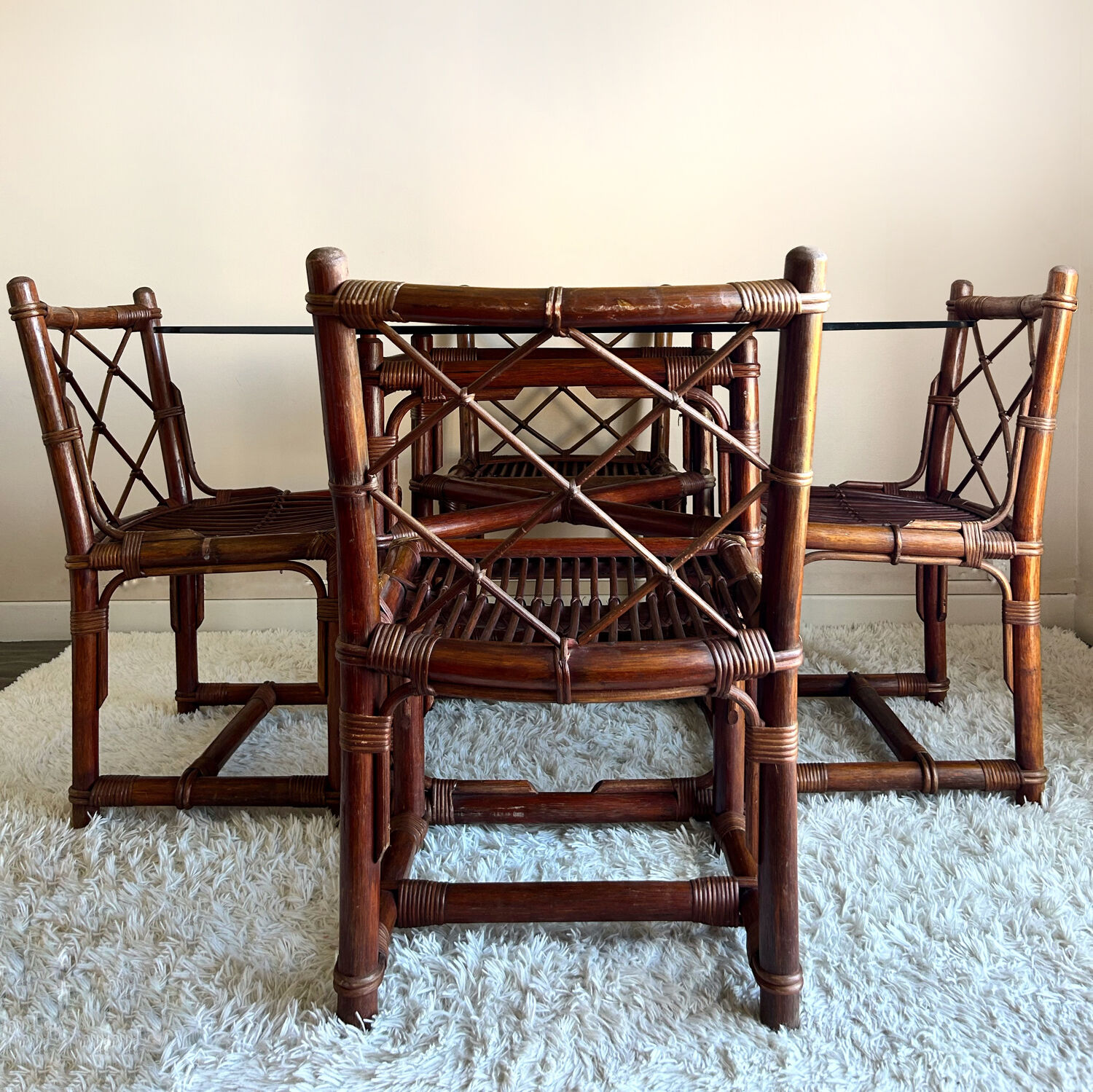 70s bamboo table and chairs