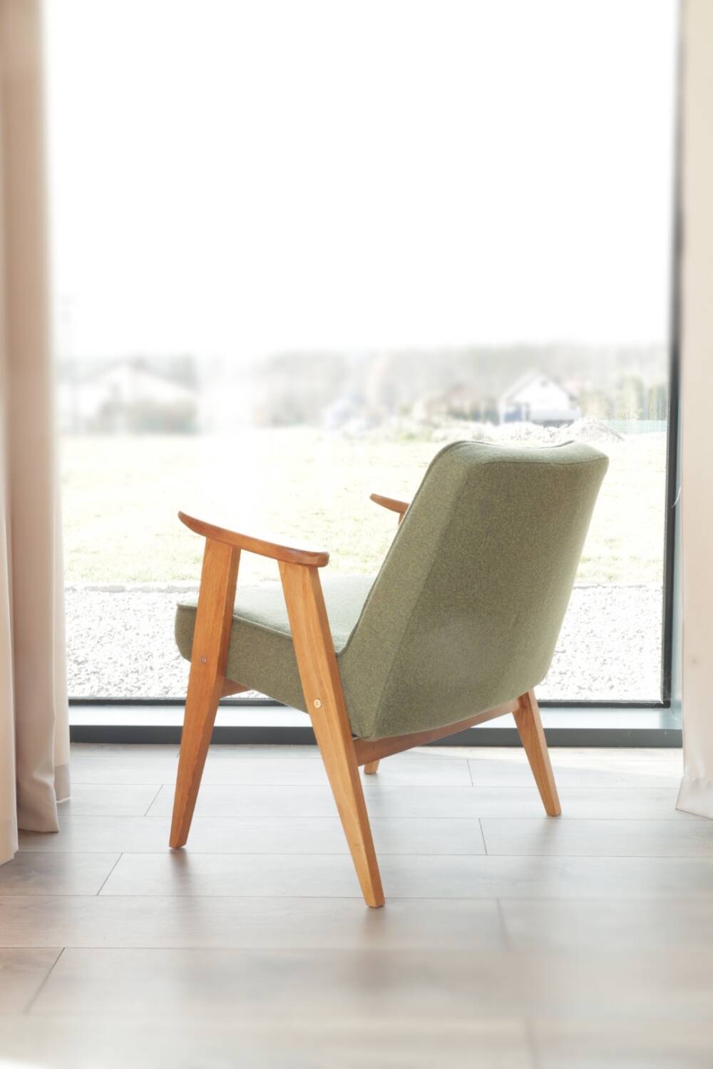 Fauteuil Lounge Vintage Bouclè Cactus, Bois Naturel Design Scandinave