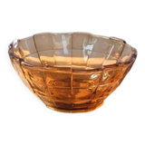 Vintage amber glass fruit bowl with geometric patterns - Art Deco style