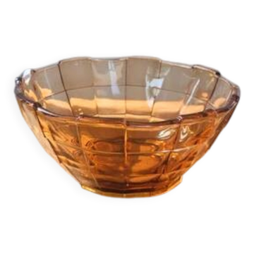 Saladier coupe à fruits vintage verre ambré motifs géométriques - style art déco
