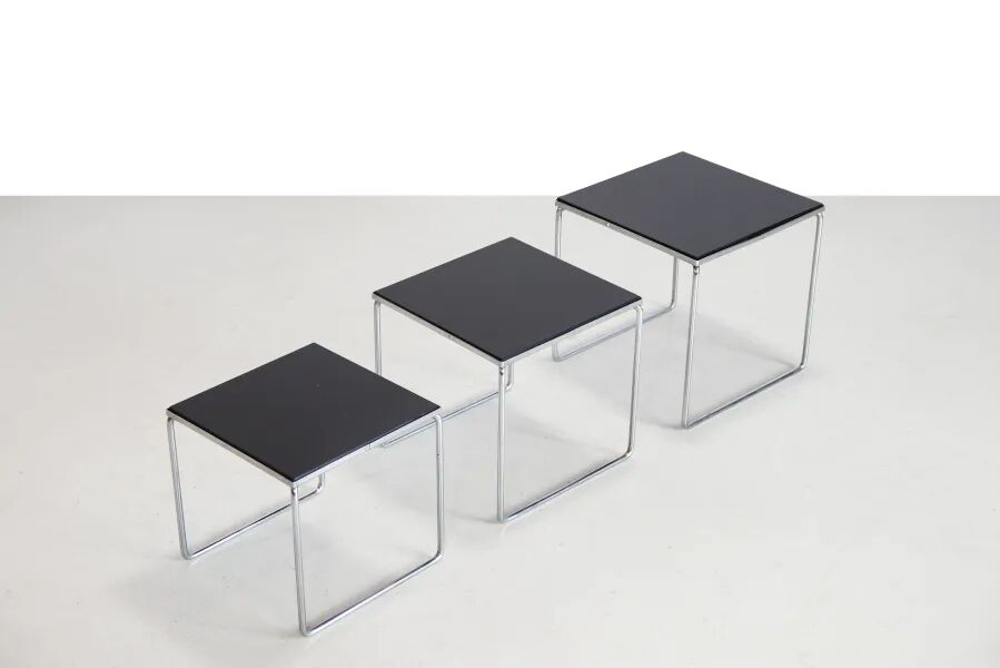 Vintage chrome and black glass side tables by Brabantia 1960s