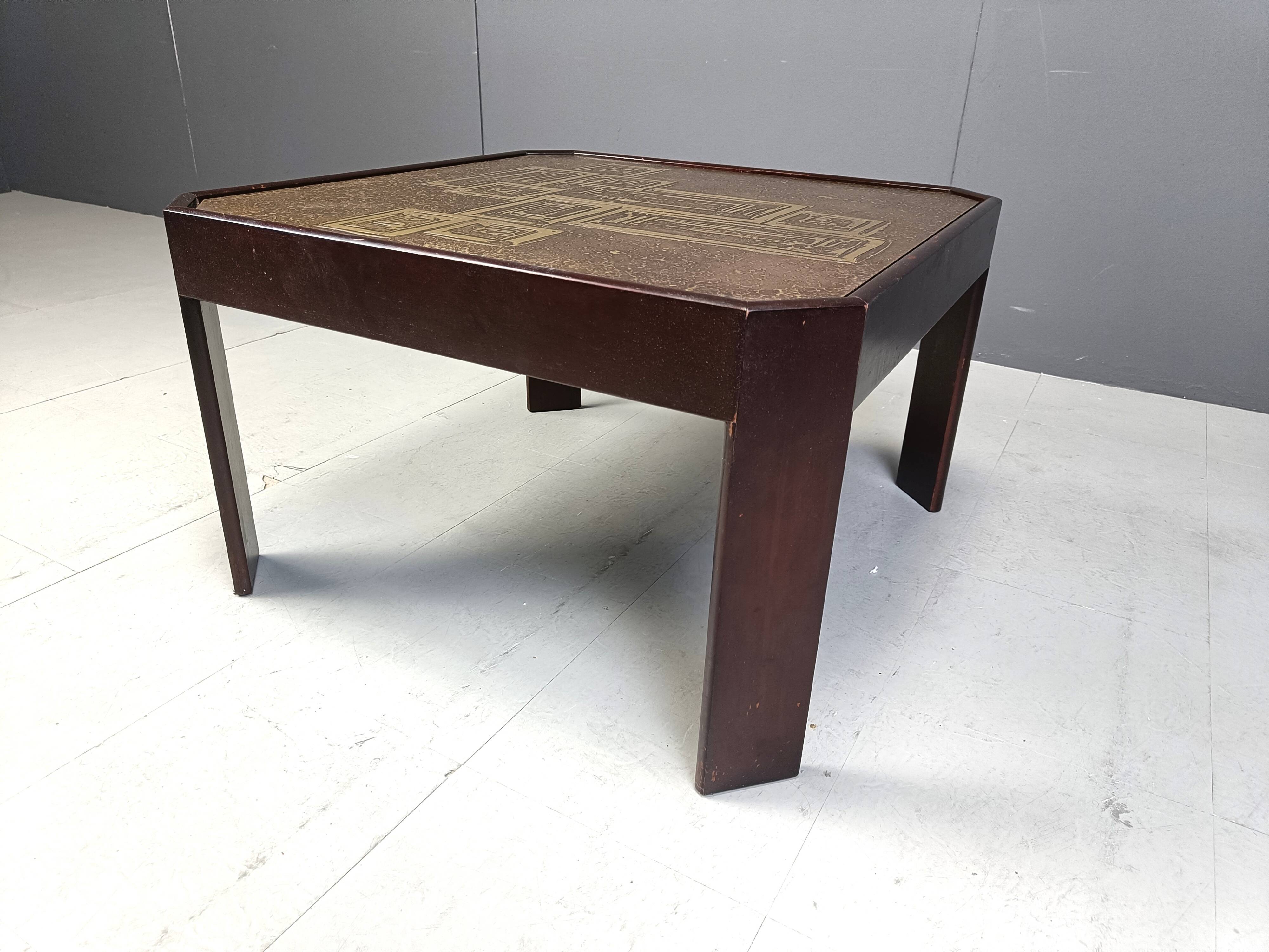 Vintage etched brass coffee table or side table, 1970s