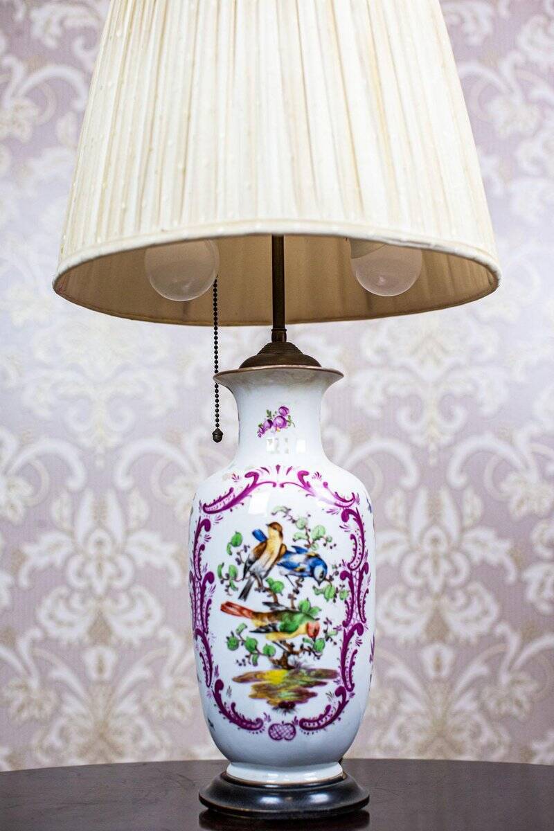 Vintage Electric Table Lamp with Decorative Ceramic Base, 1940s