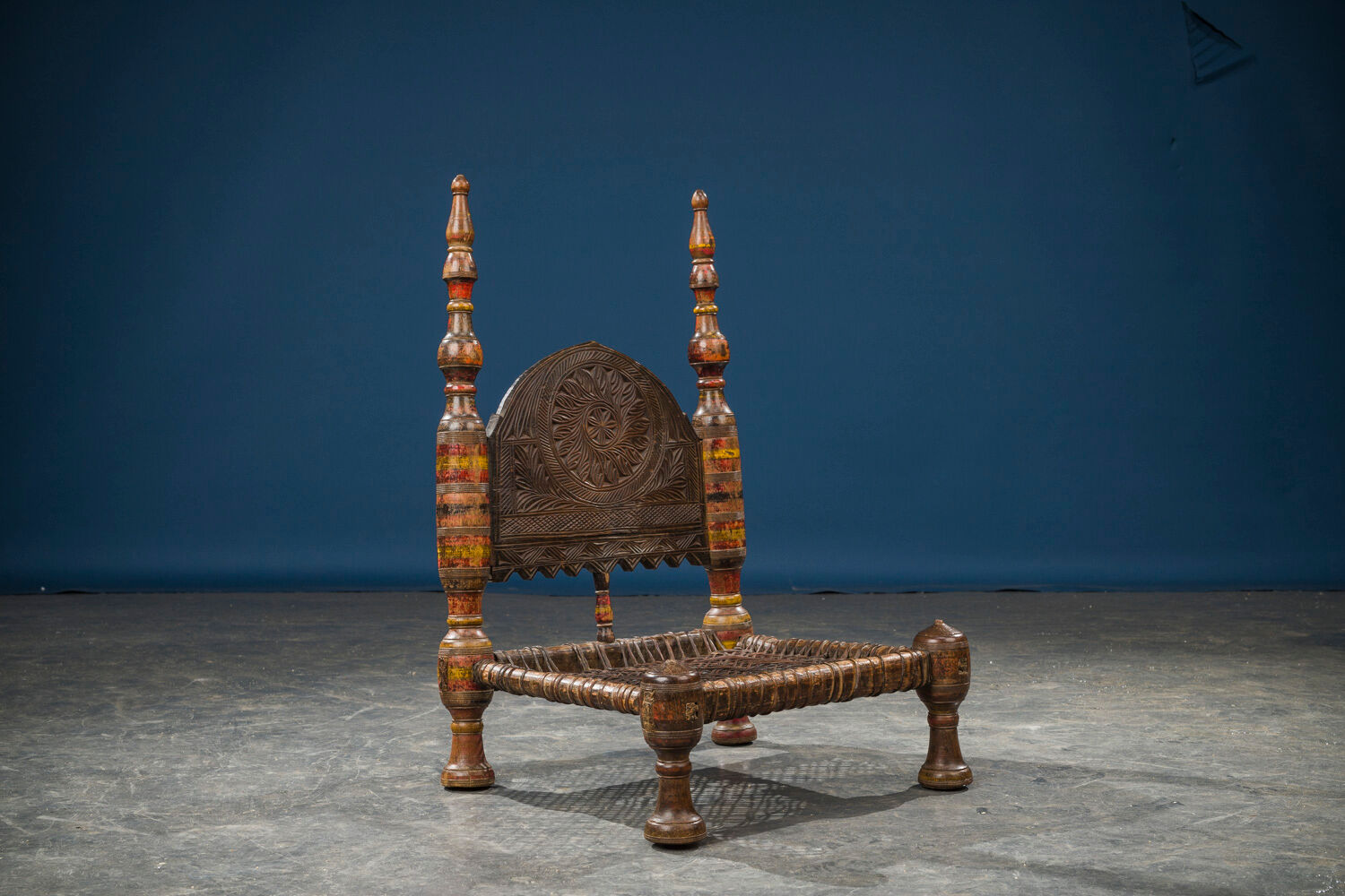 African Carved Wood & Rawhide Side Chair, 19th Century