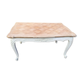 Louis XV style table in cherry wood pickled top and patinated base in light beige
