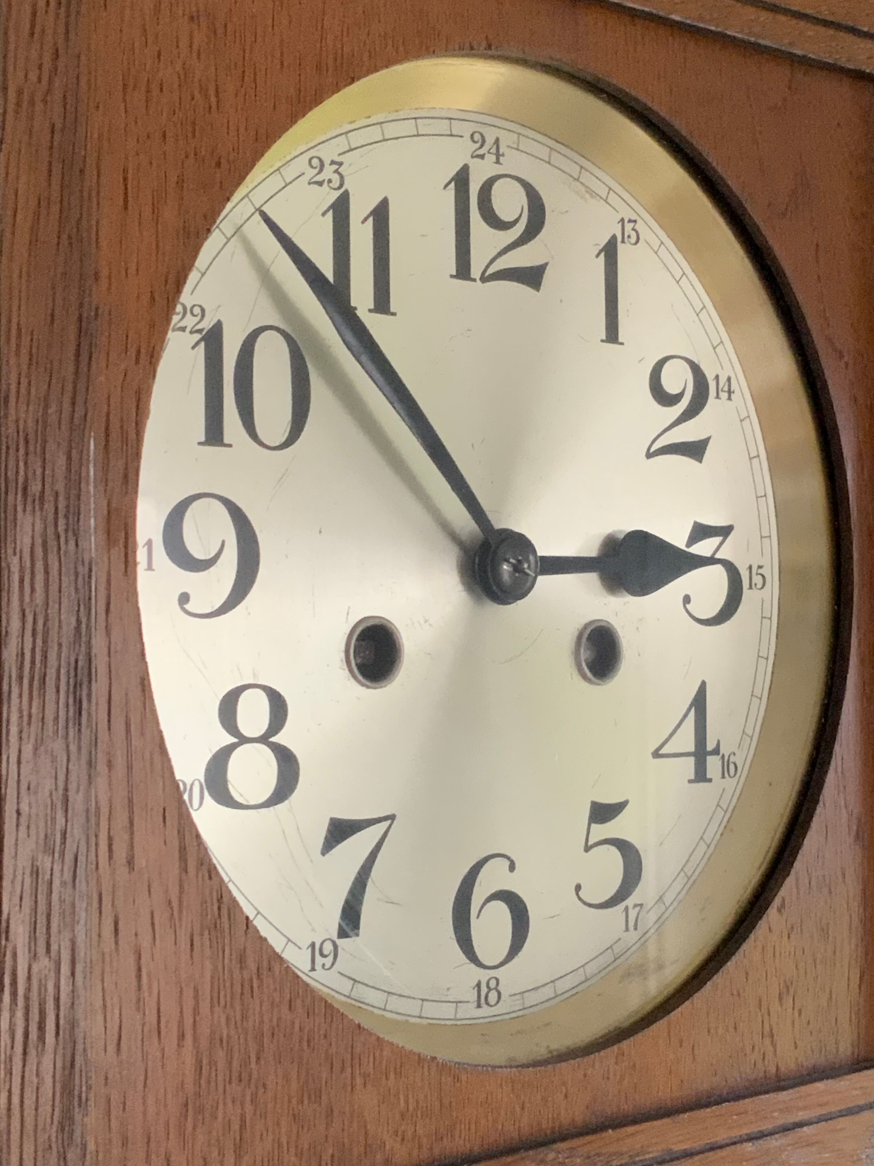 Antique art deco original f.m.s. Mauthe oak wall clock, Germany 1930s