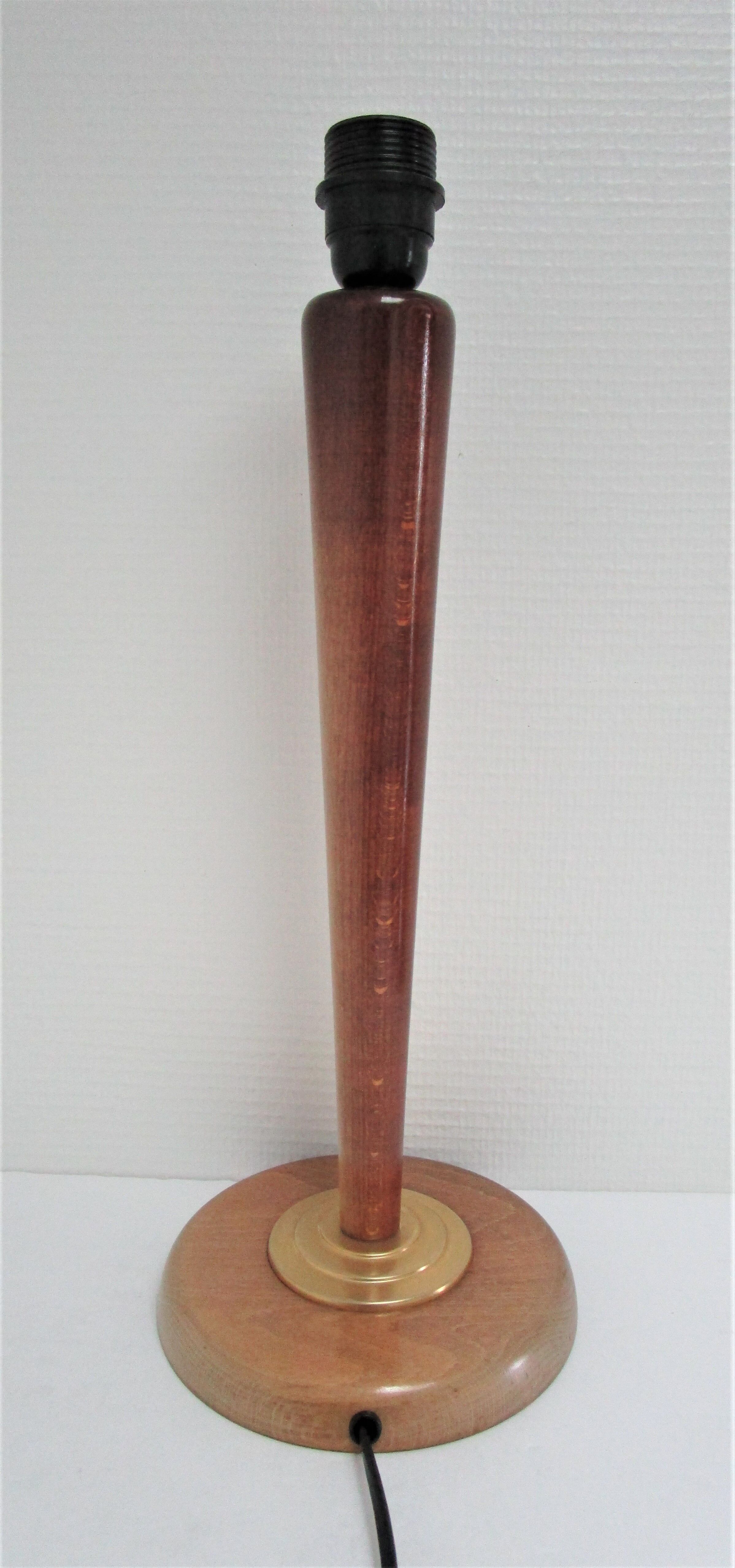 Pied de lampe bois massif patiné et métal doré vintage style art déco