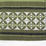 6 olive green Dralon napkins - white geometric patterns - vintage 60s