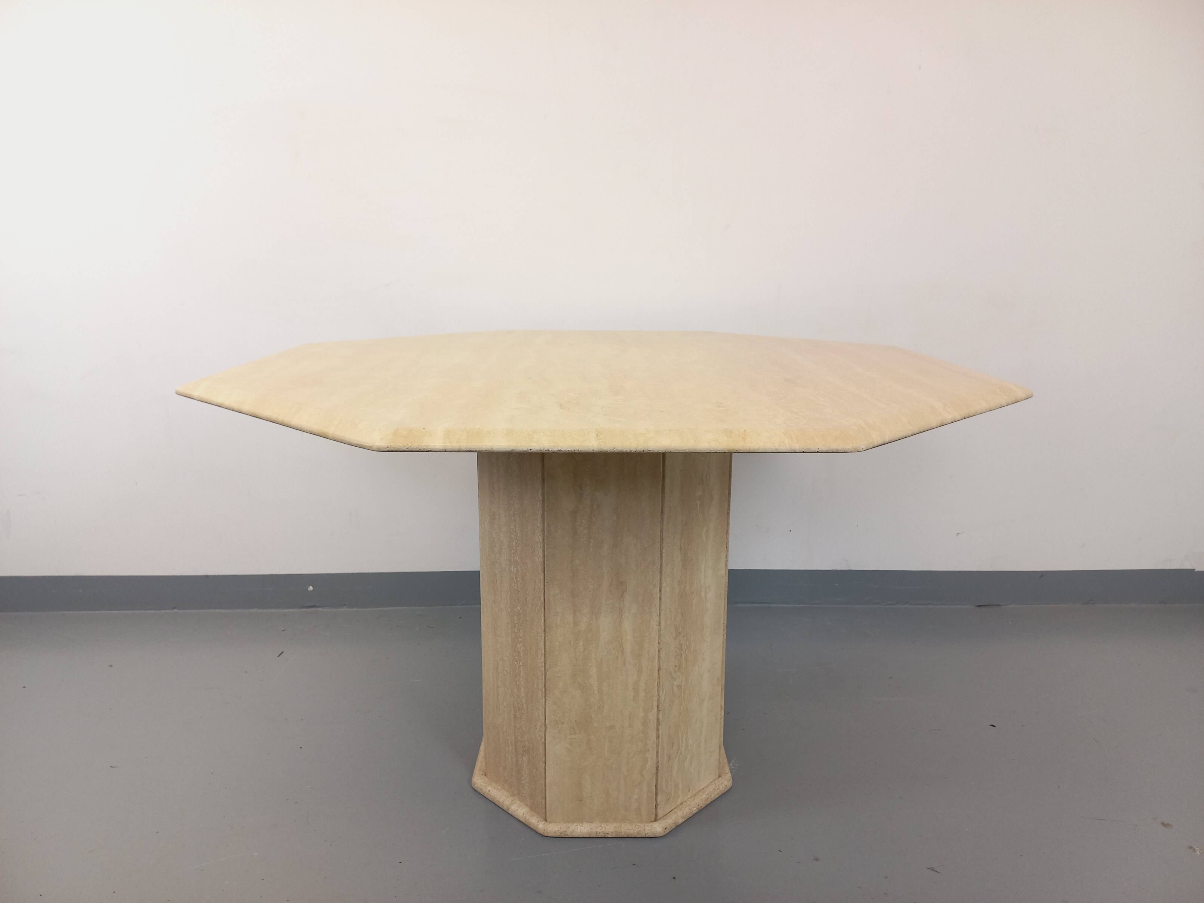 Vintage octagonal travertine dining table from the 70s 80s