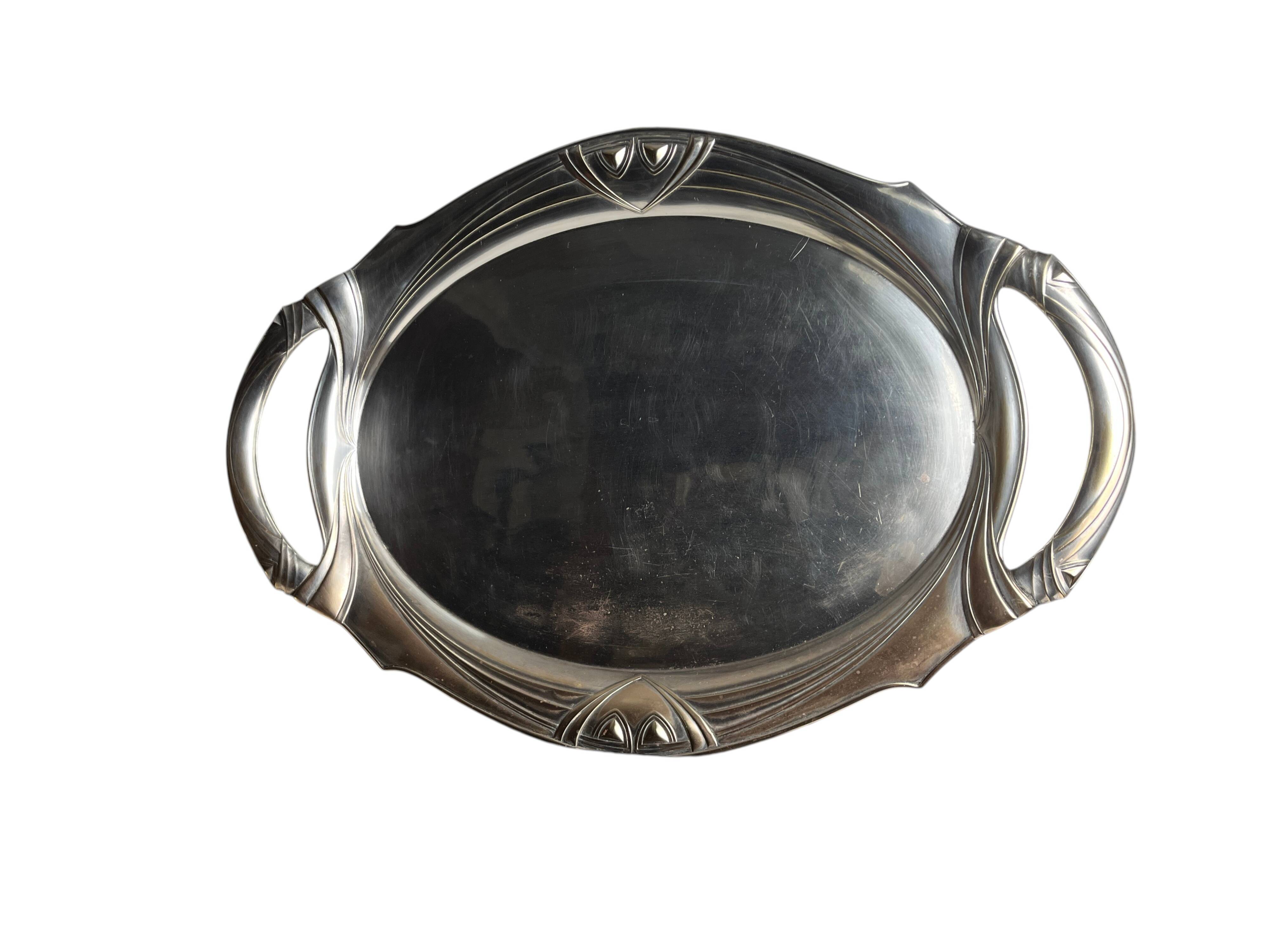 Art Nouveau, silver-plated metal tray Theodor Radivon hallmark circa 1900