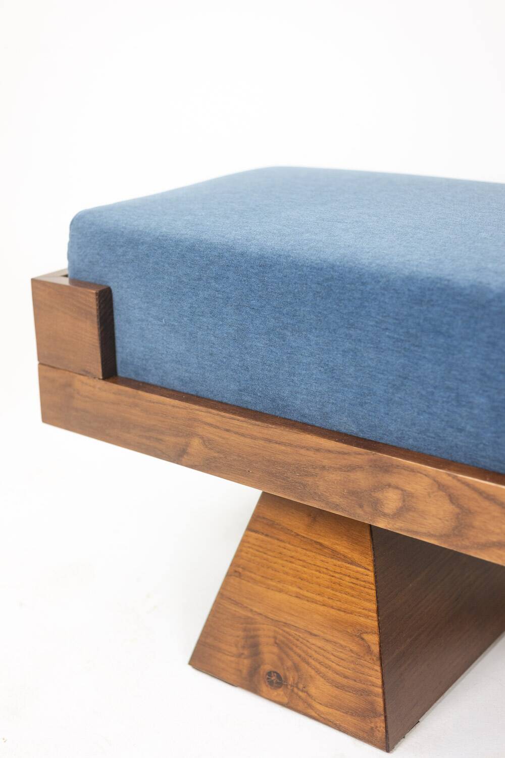 Bench in ash and glacier blue velvet. Contemporary.