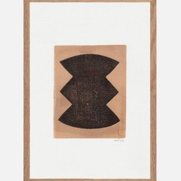 Abstract painting on framed paper signed Eawy in brown and black.