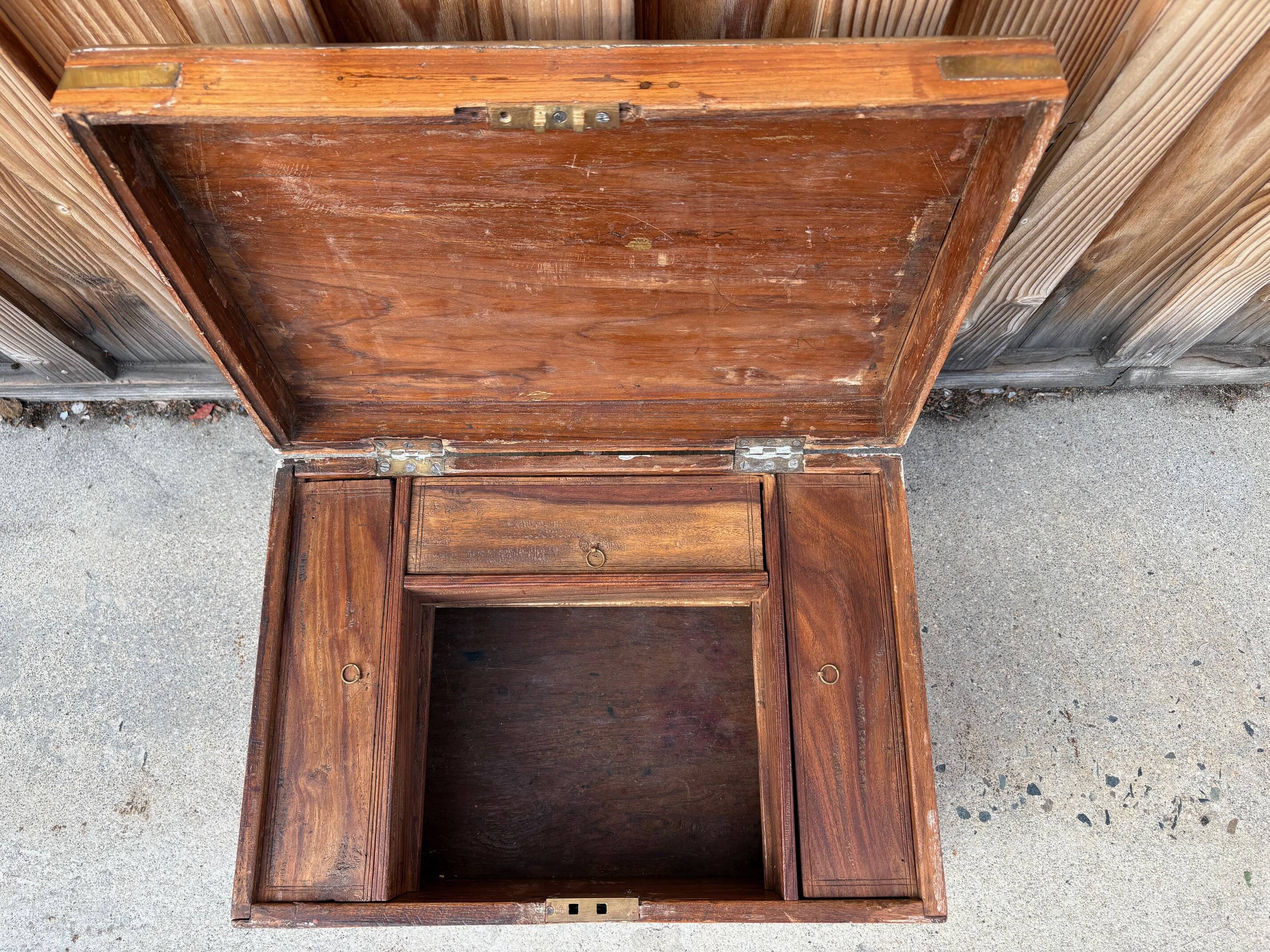 Antique camphor chest made of camphor wood and brass